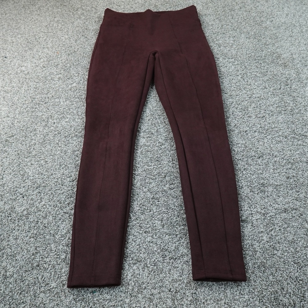 Spanx Leggings Womens M Red Purple Pull On Faux Suede High Rise Stretch Pants